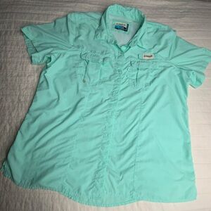 Magellan Women's Shirt Fish Gear, Button-Up, Short Sleeve turquoise XXL